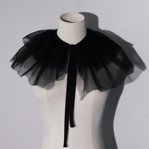 Colletto a Ruota da Pagliaccio per Halloween Nero Bianco Tulle Plissettato Ruche Vintage Vittoriano Gotico Cosplay Scena Accessorio Donna