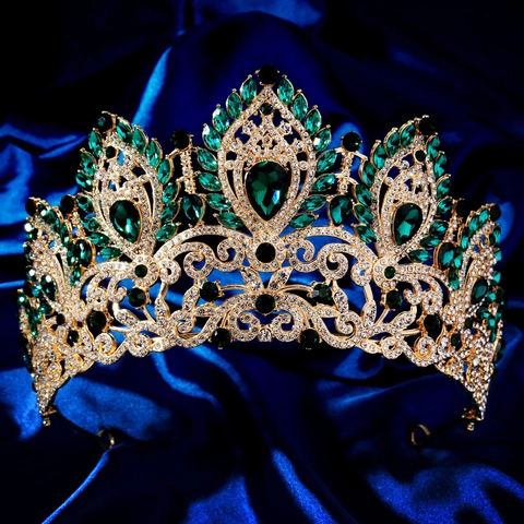 Luxus Barock Legierung Strass Brautkrone Tiara Für Hochzeit Festzug Bankett Vintage Gold Kristall Haarschmuck