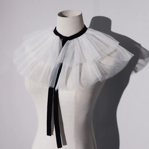 Halloween Vintage Geplooide Tule Valse Kraag Voor Vrouwen Clown Heks Podium Prestaties Nekplooi Cosplay Kostuum Accessoires