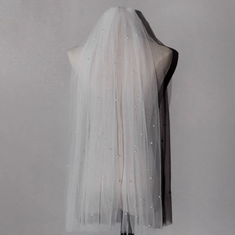 Velo De Novia Blanco Largo De Tul Con Perlas Artificiales De Imitación Accesorio Para El Cabello De Boda Para Fotografía De Matrimonio Mujer