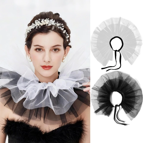 Halloween Vintage Geplooide Tule Valse Kraag Voor Vrouwen Clown Heks Podium Prestaties Nekplooi Cosplay Kostuum Accessoires