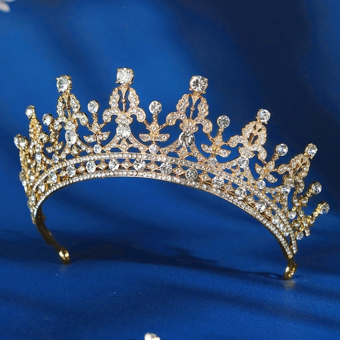 Barock Vintage Luxus Legierung Strass Krone Tiara Für Hochzeit Geburtstag Party Elegant Braut Gold Silber Kopfschmuck