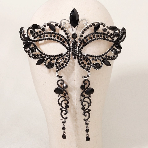 Maschera Farfalla Gotica con Strass Neri e Orecchini Lunghi a Nappa per Halloween Festa di Gala Gioielli Donna