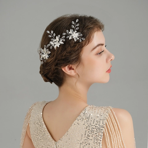 Forcine per Capelli Matrimonio Fiore Lega Argento Perla Artificial Sintetica Strass Bastoncini per Capelli a U Per Sposa Banchetto Donna
