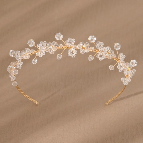 Cerchietto a Fiori in Cristallo di Lega Oro Fatto a Mano per Sposa Matrimonio Eleganti Accessori per Capelli in Strass per Donna Festa