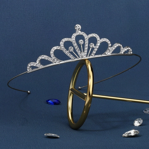 Corona de Diamantes de Imitación para Niños Tiara de Aleación Cristal Diadema de Princesa para Niñas Cumpleaños Boda Fiesta Plata
