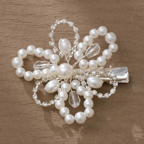 Pinza para el Cabello de Boda Vintage Francés Aleación Perla Artificial Strass Cristal Floral Pinza de Pico de Pato Para Mujer
