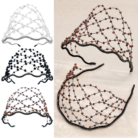 Middle Eastern Style Handmade Mesh Bridal Headband Crystal Beads Retro Rhinestone Wedding Crown Hair Accessory For Women