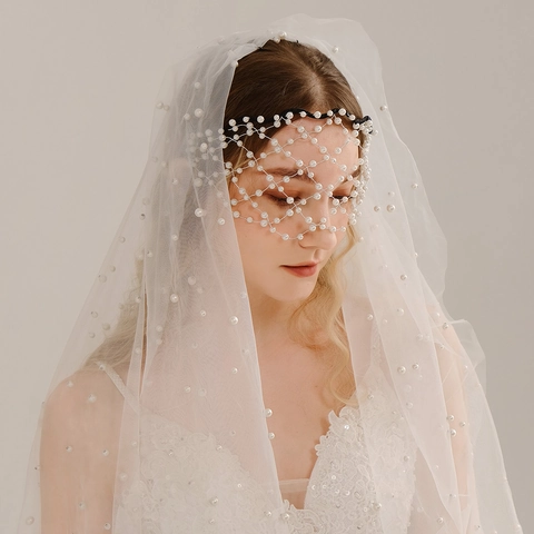 Diadema de Malla de Perlas Artificiales Hecha a Mano para Mujer Accesorios para el Cabello de Boda de Novia Oro Blanco Versátil