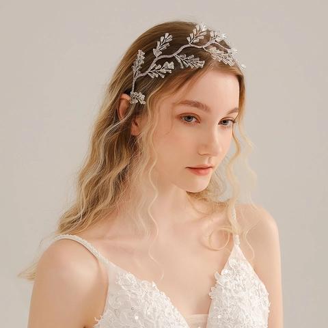 Handmade Bridal Crystal Beaded Twig Hair Vine Headband Silver Color Forest Style Wedding Dress Accessories For Women Jewelry