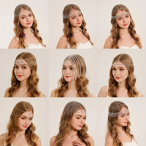 Cadena para el Cabello con Diamantes de Imitación Bohemio Vintage para Mujer Diadema de Aleación con Borlas para Frente Joyas de Boda