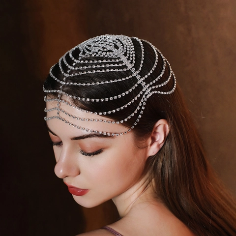 Cadena para el Cabello con Diamantes de Imitación Bohemio Vintage para Mujer Diadema de Aleación con Borlas para Frente Joyas de Boda