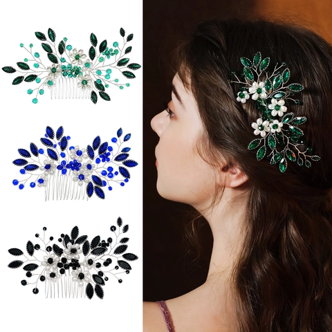 Pettine per Capelli da Sposa Vintage Fatto a Mano Strass Perla Artificiale Floreale Foglia Clip per Capelli Matrimonio Donna Gioielli