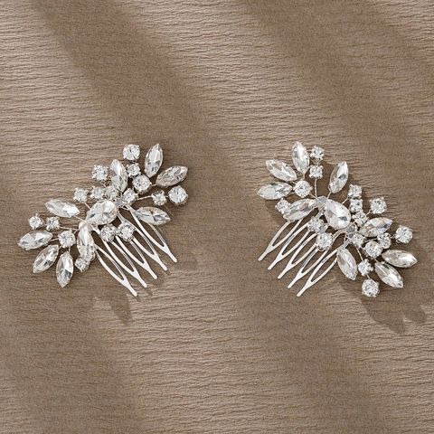 Lussuosi Pettini per Capelli a Forma di Fiore in Lega d'Argento con Strass Copricapo da Sposa in Cristallo Vintage per Nozze