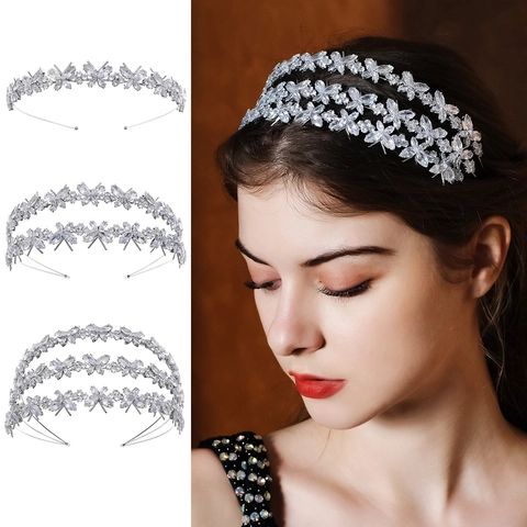 Cerchietto di Lusso Multistrato con Farfalle in Zirconia per Donna Diadema in Rame Placcato Argento Accessorio Capelli