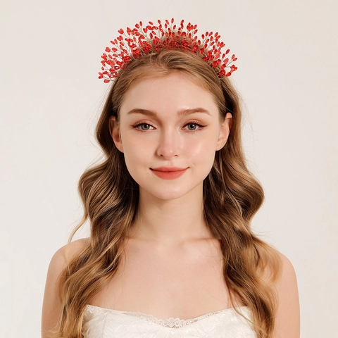 Diadema de Corona de Cristal de Lujo Hecha a Mano para Mujer Tocado de Novia Estilo Rama Accesorio para el Cabello de Cristal