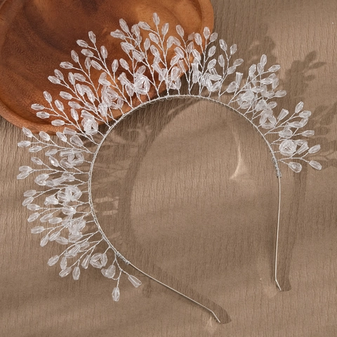 Diadema de Corona de Cristal de Lujo Hecha a Mano para Mujer Tocado de Novia Estilo Rama Accesorio para el Cabello de Cristal