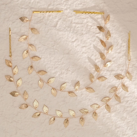 Fascia per Capelli a Foglia d'Oro Stile Foresta Vintage Fermagli in Lega Intessuti a Mano Matrimonio Sposa Donna