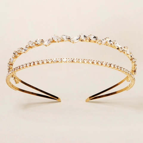 Diadema Elegante de Doble Capa con Strass Dorado Tocado de Novia para Mujer Accesorio de Fiesta Diseño de Hoja para el Cabello