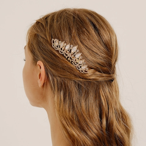 Eleganter Marquise Strass Haarkamm Braut Hochzeit Kopfschmuck Luxuriöse Legierung Kristall Haarschmuck Für Damen Party Accessoire