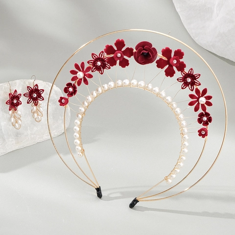 Diadema Corona Halo Vintage Perlas Artificiales de Imitación Hechas a Mano Alambre de Cobre Oro Tiara para Mujer Boda Fiesta Foto