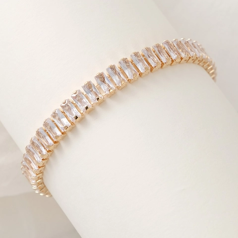 Bracciale Tennis in Lega Placcato Oro di Lusso con Zirconia Taglio Baguette per Donna Gioielli da Sposa Scintillanti