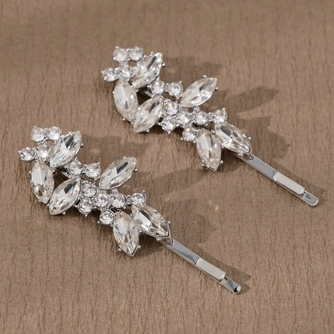 Lussuosi Fermagli per Capelli a Foglia in Lega d'Argento con Strass per Donna Eleganti Accessori per Feste di Banchetto da Sposa in Cristallo Scintillante