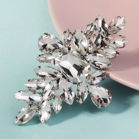 Elegante Strass Haarclip Voor Dames Zilverlegering Geometrische Kristallen Veerclip Luxe Bruiloft Feest Haaraccessoires