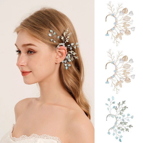 Handgefertigte Wald-Elfen-Ohrhaken-Ohrringe Mit Bergkristall Künstliche Perle Blatt Schmuck Für Damen Hochzeit