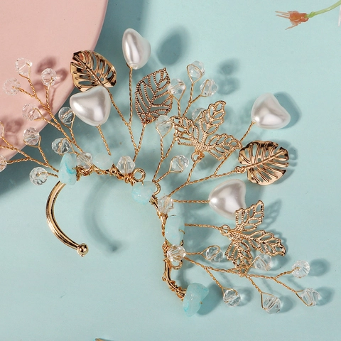 Handgefertigte Wald-Elfen-Ohrhaken-Ohrringe Mit Bergkristall Künstliche Perle Blatt Schmuck Für Damen Hochzeit
