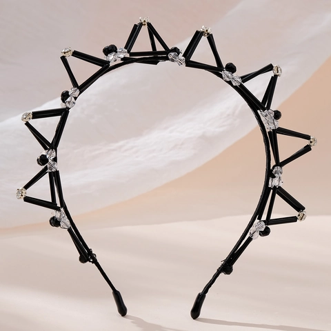 Cerchietto Fatto a Mano Triangolo Geometrico Strass Nero Cristallo Artificiale Cerchietto per Capelli Donna Moda Festa Quotidiano Accessori per Capelli