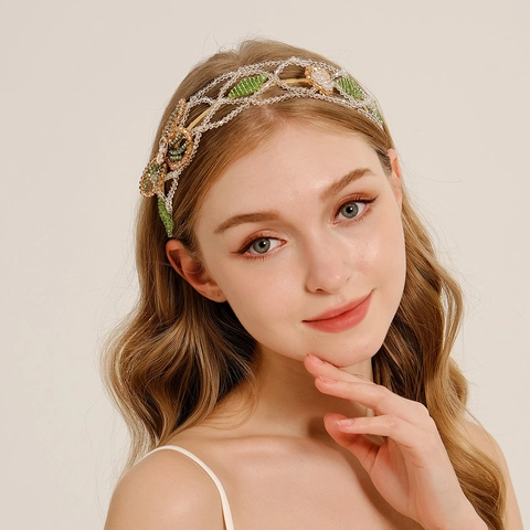 Cerchietto per Capelli in Cristallo con Fiori di Perline Fatto a Mano per Donna Accessorio per Capelli da Sposa in Stile Mori