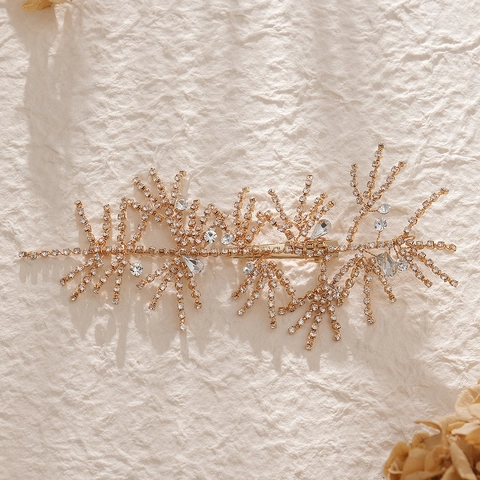 Fermaglio per Capelli a Ramo in Lega di Strass Vintage per Donna Accessori per Capelli da Sposa Matrimonio Banchetto Elegante Oro