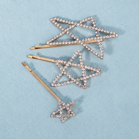 Luxe Legering Goudkleur Ster Haarspeld Voor Dames Strass Ingelegde Holle Ster Schuifspeldjes Mode Haaraccessoires Sieraden