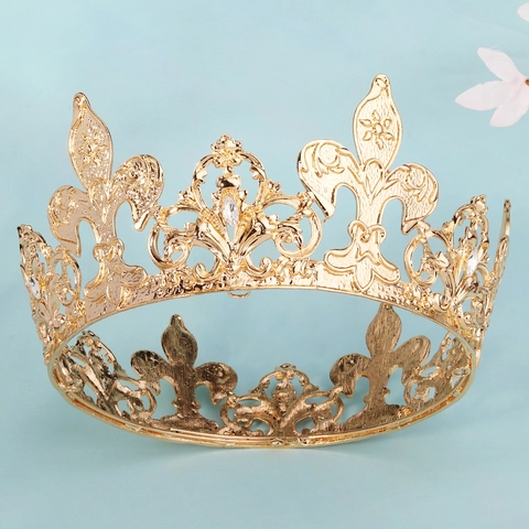 Luxus Barock Gold Krone Für Damen Legierung Strass Fleur-De-Lis Hochzeit Festzug Krone Vintage Royal Haarschmuck
