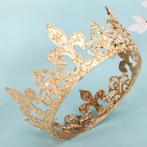 Luxus Barock Gold Krone Für Damen Legierung Strass Fleur-De-Lis Hochzeit Festzug Krone Vintage Royal Haarschmuck