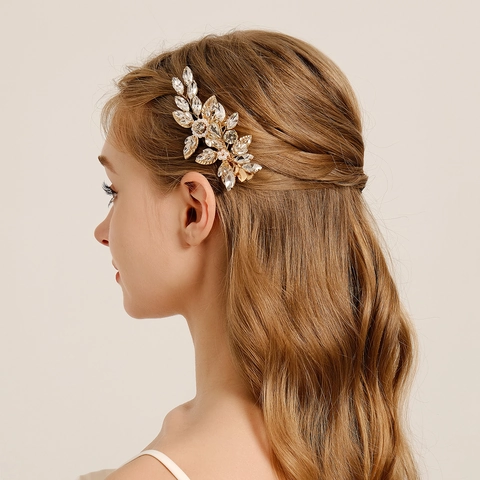 Fermaglio per Capelli in Lega Fatto a Mano con Fiori e Foglie Strass Künstliche Perle Accessorio per Capelli Sposa Matrimonio Festa Donna