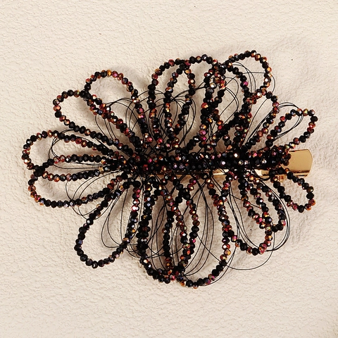 Fermaglio per Capelli con Fiori di Cristallo Nero Fatto a Mano Becco di Germano Floreale Vintage per Matrimonio Festa Donna