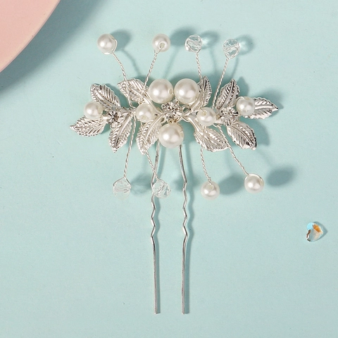 Eleganter Silberblatt Braut Haarnadel Mit Imitationsperle Strass U Form Haarstab Für Hochzeit Party Damen Schmuck