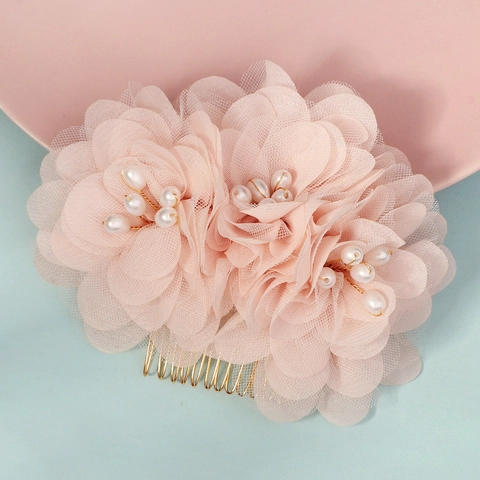 Eleganter Rosa Stoff Netz Blume Haarkamm Mit Kunstperle Braut Hochzeit Haar Seitenkamm Für Damen Fotografie Kopfschmuck
