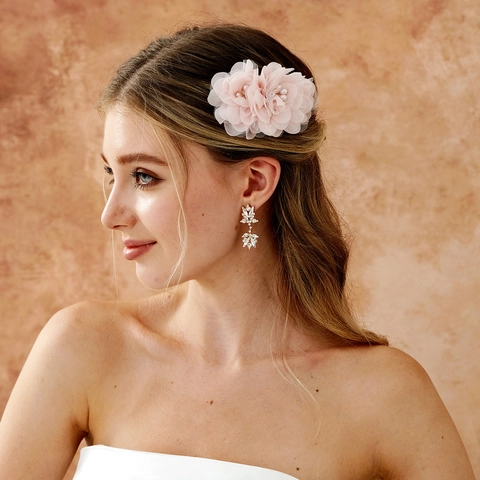 Eleganter Rosa Stoff Netz Blume Haarkamm Mit Kunstperle Braut Hochzeit Haar Seitenkamm Für Damen Fotografie Kopfschmuck