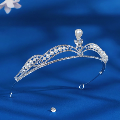 Elegant Silver Alloy Bridal Tiara With Rhinestone And Imitation Artificial Pearl Princess Crown For Wedding Birthday Party Hair Accessory