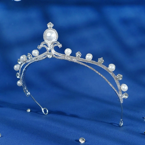 Elegant Silver Alloy Bridal Tiara With Rhinestone And Imitation Artificial Pearl Princess Crown For Wedding Birthday Party Hair Accessory