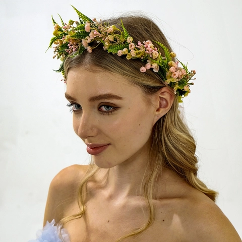 Bandeau Couronne de Fleurs Style Forêt Fait Main Avec Ruban Couronne de Fleurs Bohème Pour Mariage Photographie Femme