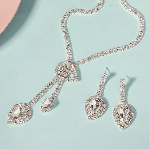Lujoso Collar y Pendientes de Novia de Aleación y Strass Colgante de Gota de Agua Colección de Joyas para Boda Banquete Fiesta Mujer