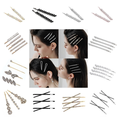 Pinzas para el Cabello con Diamantes de Imitación Estilo Ins Coreano de Aleación de Metal Geométricas Clips Laterales de una Sola Palabra Accesorios para el Cabello de Moda para Mujeres Niñas Joyería