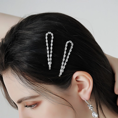 Pinzas para el Cabello con Diamantes de Imitación Estilo Ins Coreano de Aleación de Metal Geométricas Clips Laterales de una Sola Palabra Accesorios para el Cabello de Moda para Mujeres Niñas Joyería