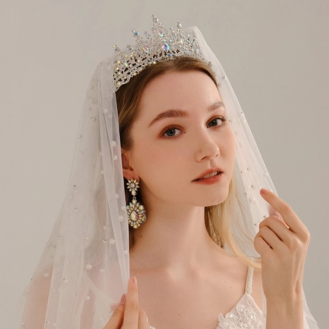 Barock Luxuriöse Strass Braut Krone Legierung Kristall Hochzeit Tiara Für Damen Bankett Party Haarschmuck