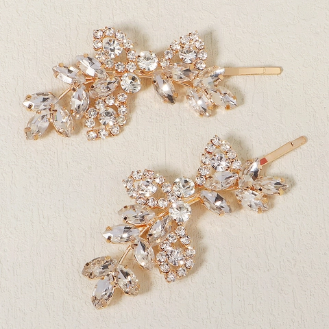 Lussuoso Fermaglio per Capelli in Lega di Rame con Strass Elegante Design Floreale a Foglia per Matrimonio Banchetto Donna