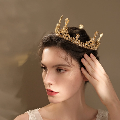 Lussuosa Corona in Lega Dorata Con Strass Floreale Vintage Barocco Tiara da Sposa Per Matrimonio Festa Spettacolo Copricapo Donna